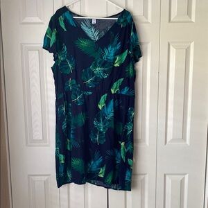 Old Navy Green and Blue Tropical Dress with Flutter Sleeves